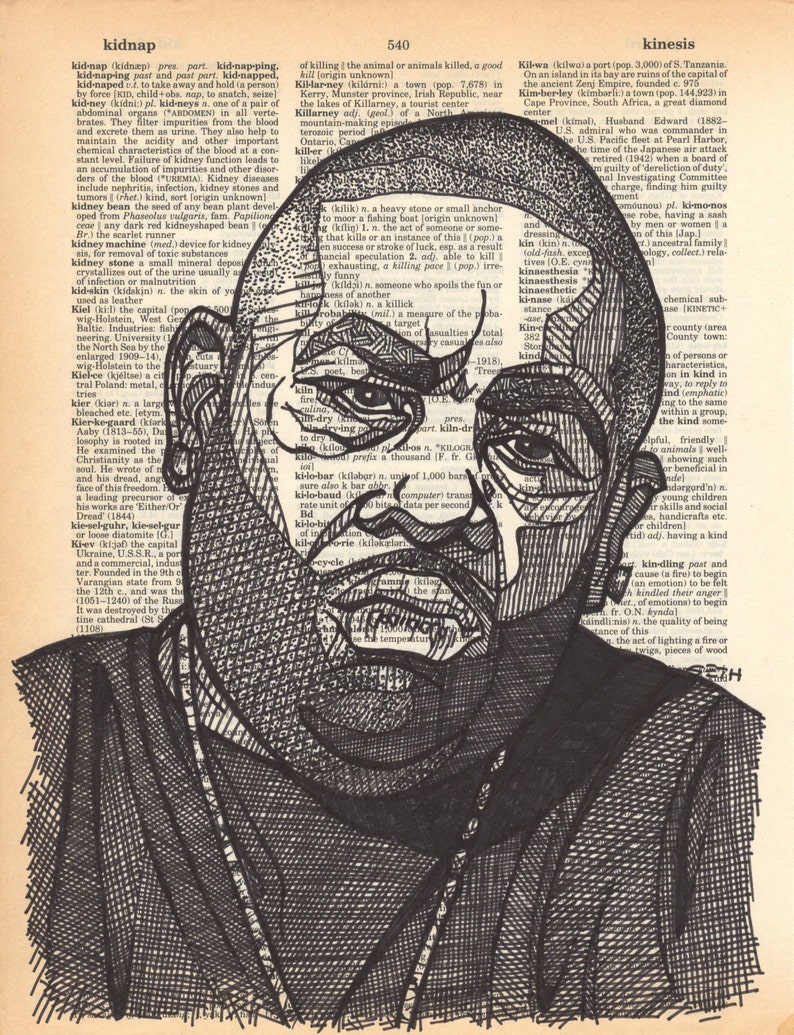 Killer Mike portrait drawn on an aged dictionary page containing the term killer image 1