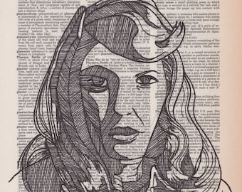 Sylvia Plath portrait on an aged dictionary page containing her namesake
