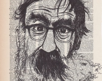 John Berryman portrait drawn on an aged dictionary page containing his namesake