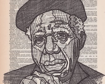 Chinua Achebe portrait drawn on an aged dictionary page containing his namesake.