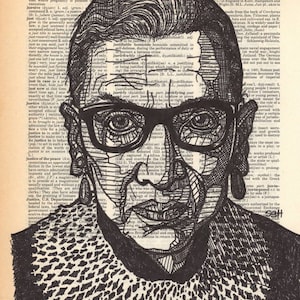 Portrait of Ruth Bader Ginsberg on a dictionary page for the word &quot;justice&quot;