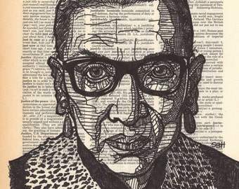 Portrait of Ruth Bader Ginsberg on a dictionary page for the word "justice"