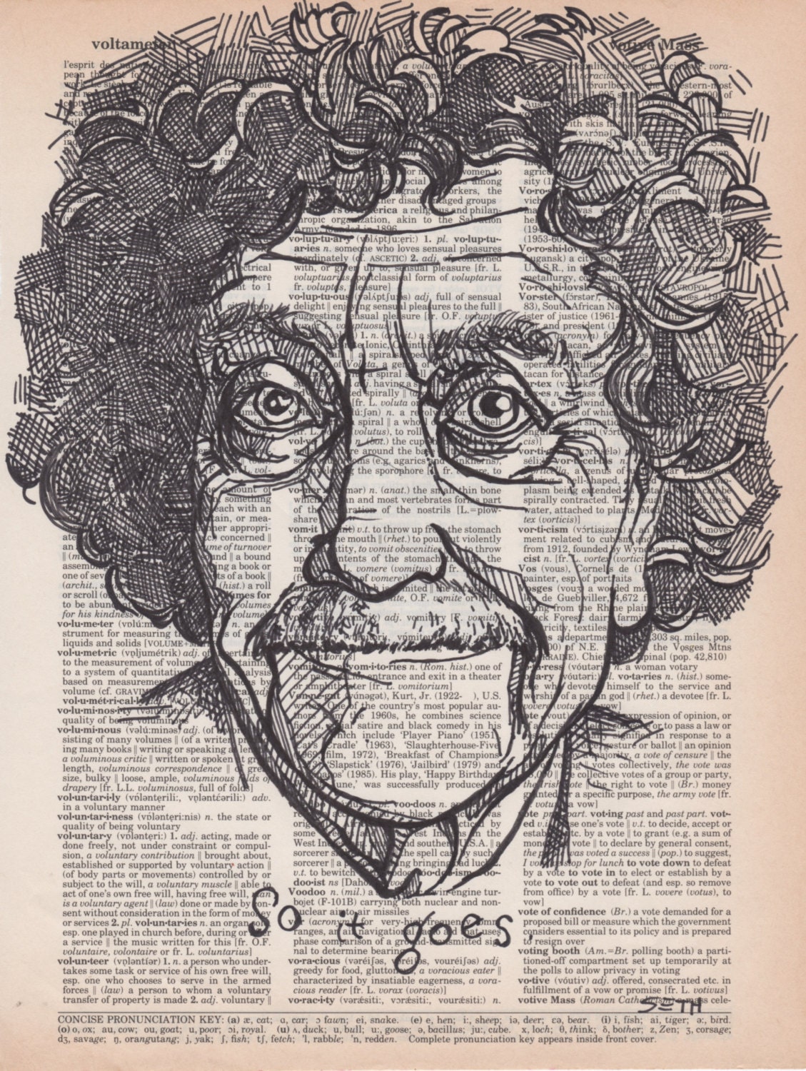 Kurt Vonnegut Portrait Drawn on an Aged Dictionary Page Containing His  Namesake - Etsy Ireland