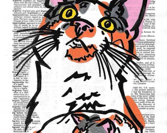Francine the Richmond Lowe’s cat portrait drawn on a dictionary page for the word “legend.”