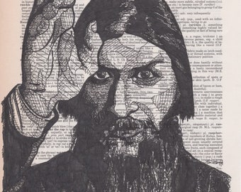 Portrait of Grigori Rasputin on a dictionary page bearing his namesake