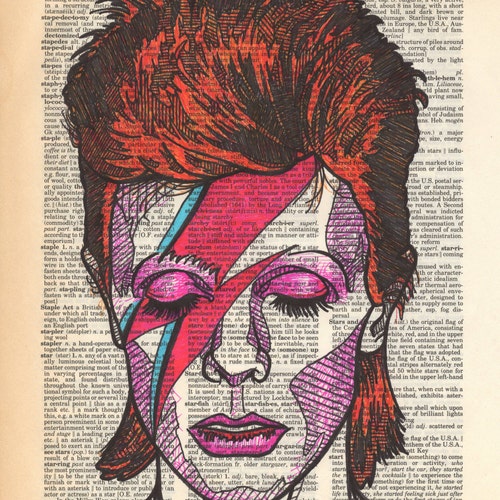 David Bowie Portrait On An Aged Dictionary Page Containing The Etsy