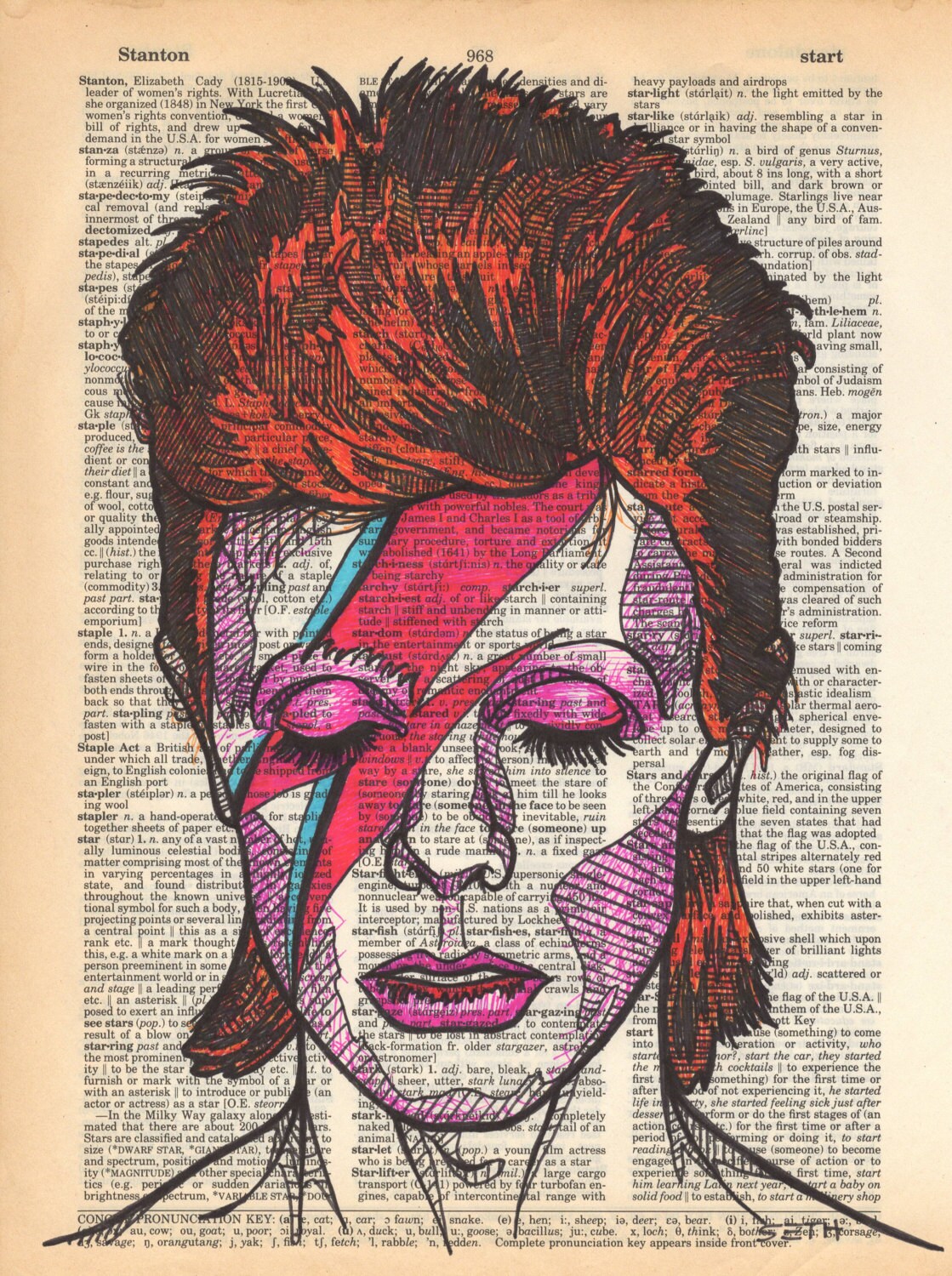 [洋書] David Bowie: A Portrait David Bowie Portrait on an Aged Dictionary Page Containing