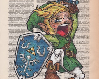 The Legend of Zelda dictionary art Triptych! Prints of Zelda, Ganon, and Link drawn on dictionary pages