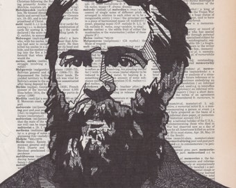 Herman Melville portrait on an aged dictionary page containing his namesake