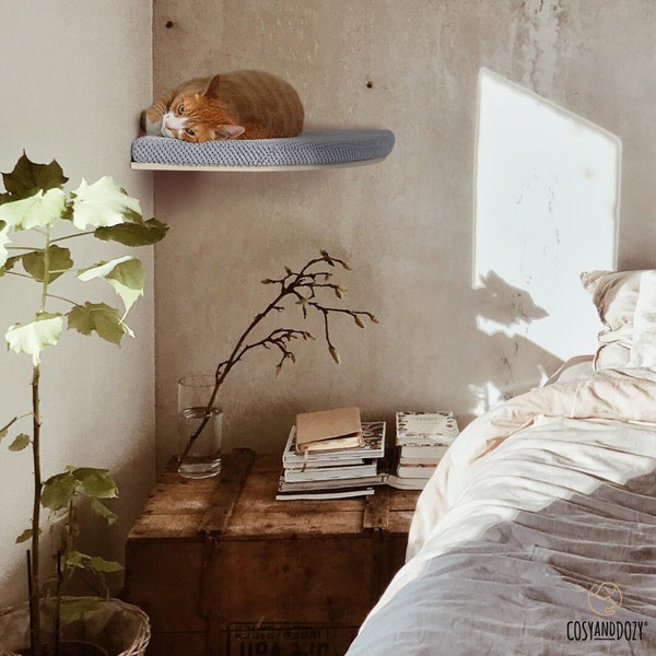 Corner Cat Wall Shelf, Cat Wall Furniture, Cat Climbing Wall, Cat Window Perch ~ Cat Corner Bed With Lifetime Warranty Of Wooden Base