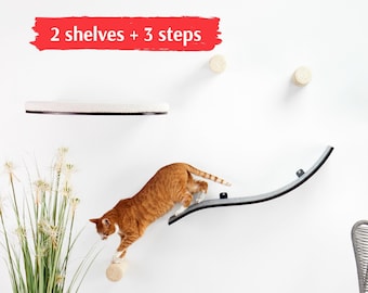 Floating Cat Wall Perch Set, Bridge and Sisal Steps, Washable Cushion