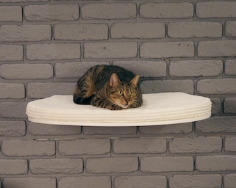 Flat Wall Cat Shelf: Beech Wood Floating Cat Bed with Cushion