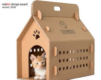 Cardboard Cat House, Cat Carrier, Cat Beds and Caves, Carboard Cat Box, Cat Furniture, Maison Chat, Cat Crate, Pet Carriers & Houses, Condo