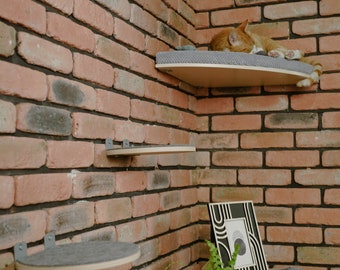 Corner Cat Perch & Wood Steps: Wall Mounted Cat Furniture Set