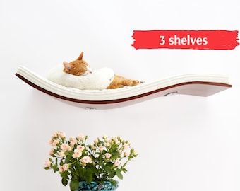 3 Cat Shelves Bundle Offer ~ Wave Cat Shelf by CosyAndDozy, Pet Bed, Cat Wall Furniture ~ Floating Platform Bed Made From Premium Wood