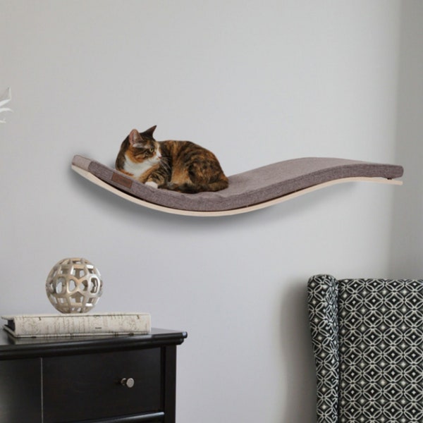 CosyAndDozy cat shelf for wall - Cat bed wall mounted from solid wood - Large cat wall furniture - Cat window perch - Cat shelving for walls