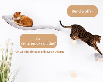 3 Cat Shelves Bundle Offer ~ Wave Cat Shelf by CosyAndDozy, Pet Bed, Cat Wall Furniture ~ Floating Platform Bed Made From Premium Wood