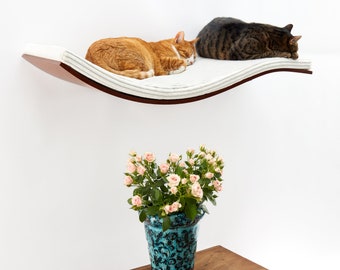 Large cat shelves for wall with cord white cushion - Modern bed for big cats - Cat wall furniture by CosyAndDozy - Etsy Design Awards winner