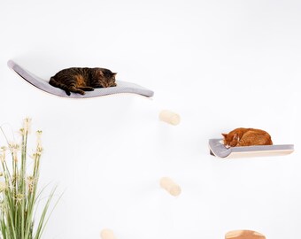 Cat Wall Furniture Set Of 2 Cat Wall Shelves And 3 Cat Steps, Cat Walk, Cat Scratch Tower ~ Hanging Bed With Removable & Washable Cushion