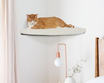 Wall Mounted Corner Cat Shelf, Beech Wood Cat Bed, CosyAndDozy