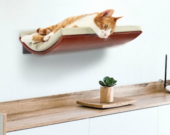 Wall Mounted Cat Bed: Beech Wood Floating Perch with Washable Cushion