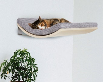 Cat Wall Shelves, Cat Wall Furniture, Cat Tree, Cat Window Perch, Cat Window Seat ~ Curved Shelf With Removable And Washable Cushion
