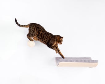 Floating Cat Shelf with Sisal Step, Modern Cat Wall Furniture