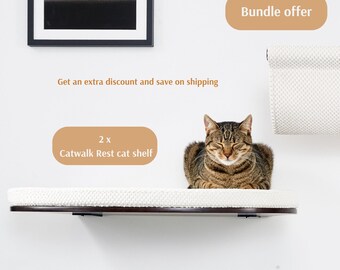 Cat Wall Furniture Bundle Of 2 Cat Shelves, Cat Shelf For Wall, Cat Tree For Large Cats ~ Floating Beds With Lifetime Warranty Of Wood Base