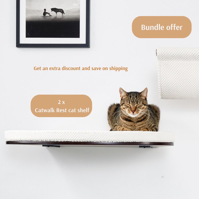 Cat Wall Furniture Bundle Of 2 Cat Shelves, Cat Shelf For Wall, Cat Tree For Large Cats Floating Beds With Lifetime Warranty Of Wood Base zdjęcie 1