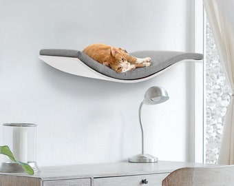 Waved Cat Shelf By CosyAndDozy, Cat Wall Furniture, Curved Cat Shelves For Walls, Wall Mounted Cat Bed ~ Cat Hammock Handcrafted In The EU