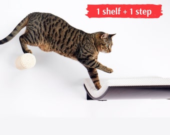 Cat Furniture Bundle ~ Cat Wall Shelf And Cat Climbing Stairs ~ Cat Shelves And Perches, Cat Scratching Post  ~ Floating Bed In Premium Wood