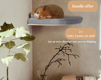 2 Cat Corner Shelves Bundle, Car Corner Wall Bed, Cat Wall Furniture, Floating Cat Perch~Space Saving Furniture by CosyAndDozy In Solid Wood