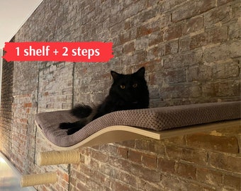 Cat Wall Furniture Set Of Cat Shelf For Walls And Sisal Climbing Steps, Floating Cat Shelves And Perch, Cat Bed,Cat Playground,Climbing Wall