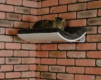 Floating Cat Shelf: Solid Wood Wave Wall Perch with Cushion