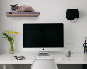 Minimalistic Wooden Pet Furniture, Premium Quality Floating Perch, Modern Shelf, Cat Bed, Wall Mounted Designer Curved Cat Shelve