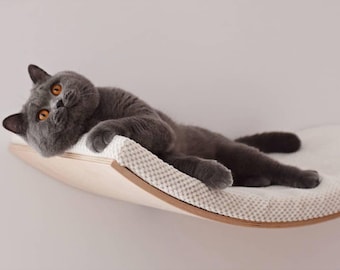 Wave Cat Shelf, Wall Mounted Perch with Washable Cushion