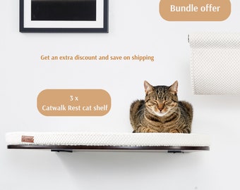 Cat Wall Furniture Bundle Offer ~ 3 Cat Shelves For Big Cats ~ Floating Cat Wall Bed, Maine Coon Furniture ~ Cat Tree Made From Premium Wood