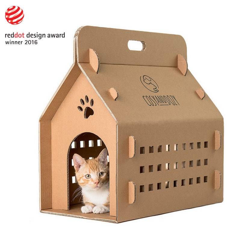 Cardboard Cat House, Cat Carrier, Cat Beds and Caves, Carboard Cat Box, Cat Furniture, Maison Chat, Cat Crate, Pet Carriers & Houses, Condo image 1