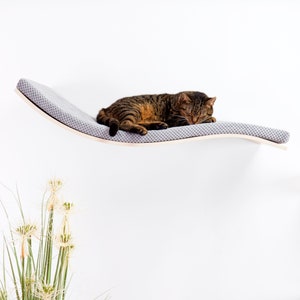 Cat Shelves For Walls, Cat Wall Furniture, Cat Tree For Large Cats ~ Curved Cat Shelf Bed by CosyAndDozy With Removable & Washable Cushion