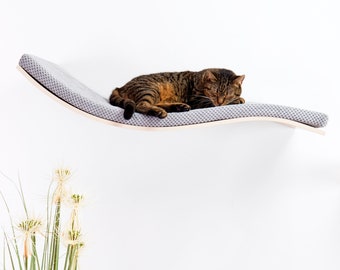 Cat Shelves For Walls, Cat Wall Furniture, Cat Tree For Large Cats ~ Curved Cat Shelf Bed by CosyAndDozy With Removable & Washable Cushion