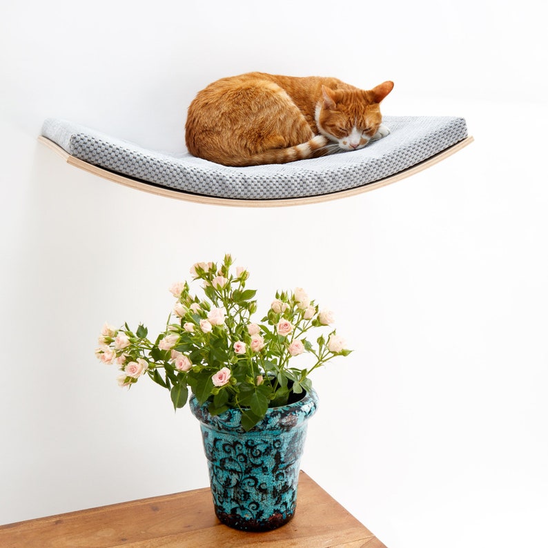 Scandic Chic väggmonterad kattbädd: Bokplywood, avtagbar kudde bild 3