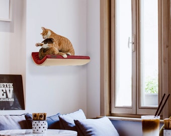Handmade Wooden Hanging Wall Perch for Cats. Designed and Simplistic Design Made in Poland. Registered Design Patent. Cats' satisfaction!