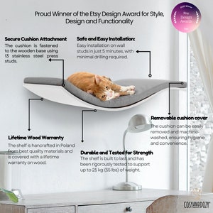 Cat Wall Furniture By CosyAndDozy, Wave Cat Shelf, Cat Shelves, Floating Cat Bed, Cat Window Perch Etsy Design Awards Pets Category Winner image 6