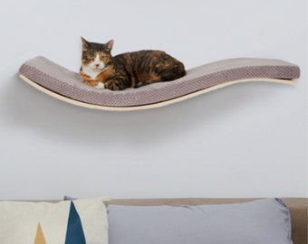 Cat Shelves, Cat Wall Furniture, Cat Shelving For Walls, Wave Cat Wall Shelf, Cat Hammock ~ Wall Mounted Cat Bed In Natural Solid Wood