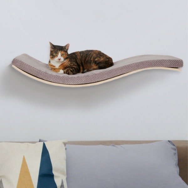 Cat Shelves, Cat Wall Furniture, Cat Shelving For Walls, Wave Cat Wall Shelf, Cat Hammock ~ Wall Mounted Cat Bed In Natural Solid Wood