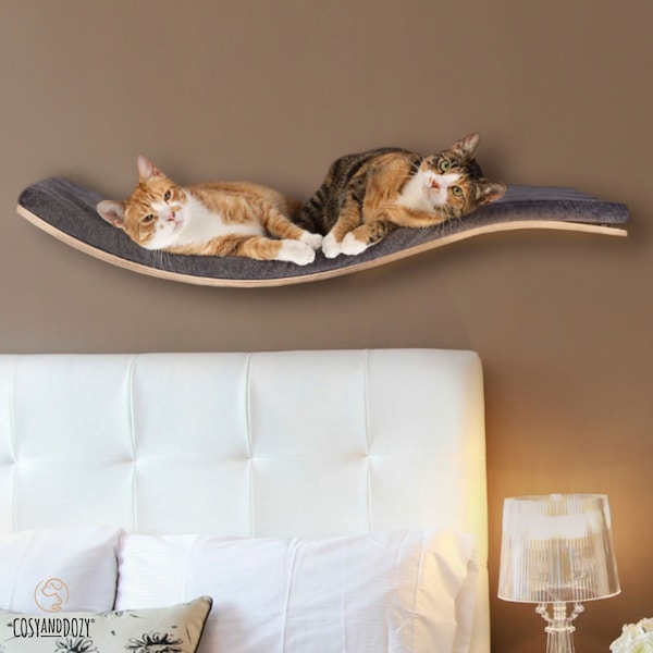 Beech Wood Cat Shelf: Wall Mounted Floating Perch with Washable Cushion