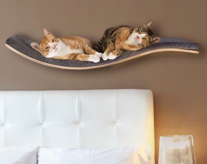 Beech Wood Cat Shelf: Wall Mounted Floating Perch with Washable Cushion