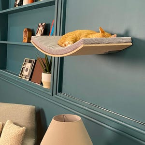 Premium Cat Curved Shelf / Removable And Washable Cushion ~ Modern Cat Furniture With Lifetime Warranty Of Wooden Base