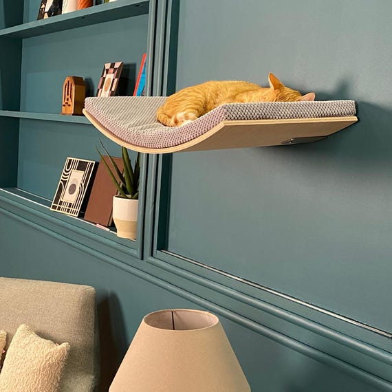 Scandic Chic Wall Mounted Cat Bed: Beech Plywood, Removable Cushion