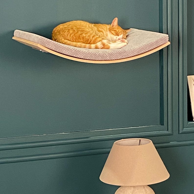 Scandic Chic väggmonterad kattbädd: Bokplywood, avtagbar kudde bild 2